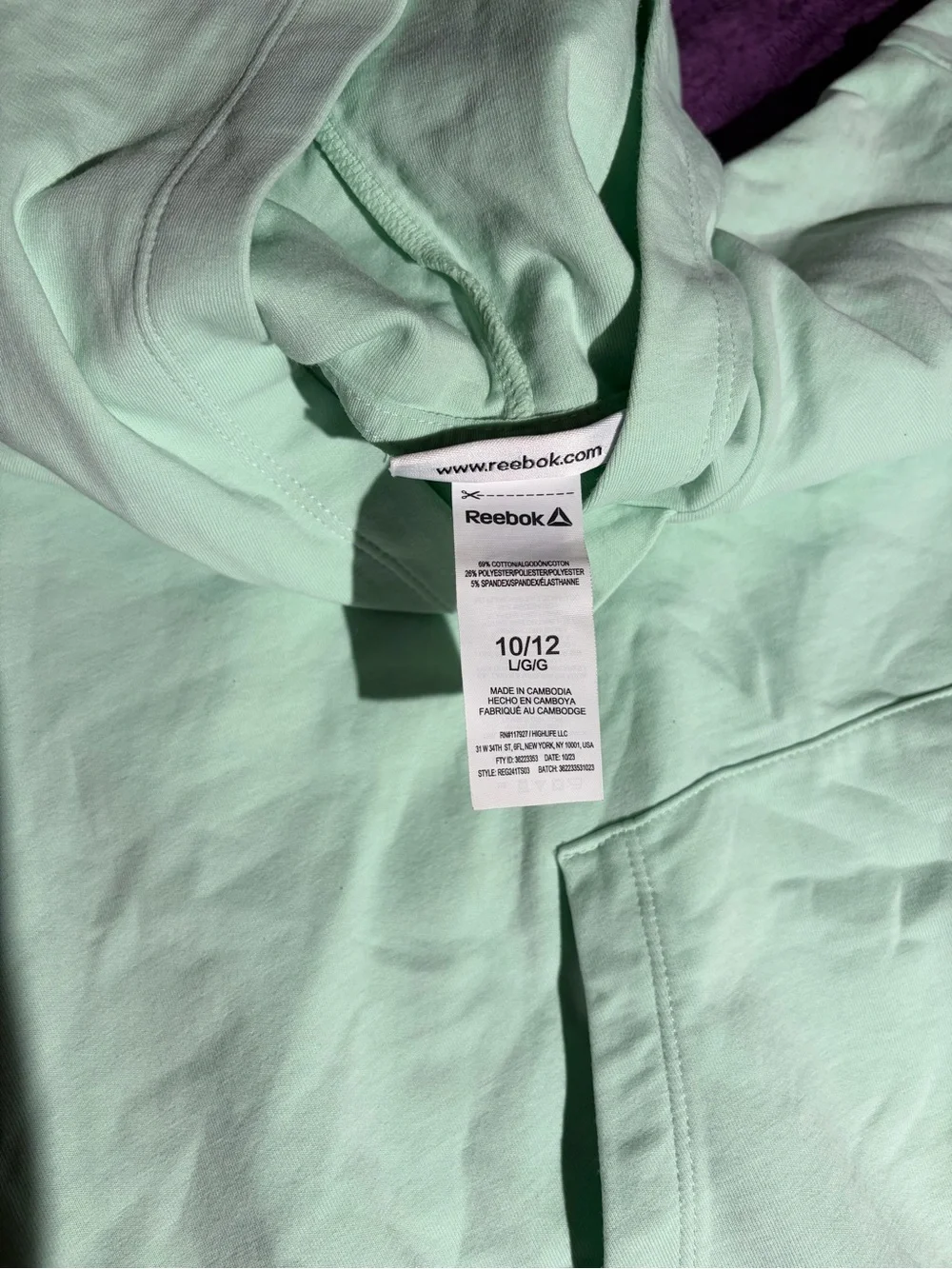 Reebok Mint Green Short Sleeve Hoodie for Kids